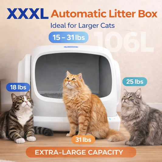 Robotail XXXL Self-Cleaning Cat Litter Box 106LExtra-Large Automatic Litter Box for Multiple Cats Safety Sensors AntiPinch Desig