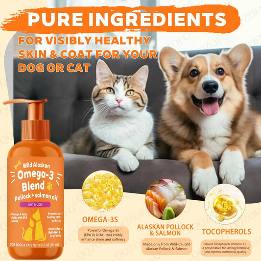 Omega 3 Fish Oil for Dogs & Cats – Wild Alaskan Salmon & Pollock Oil Supplement for Skin, Coat, Heart & Joint Health, 8.5 Fl Oz