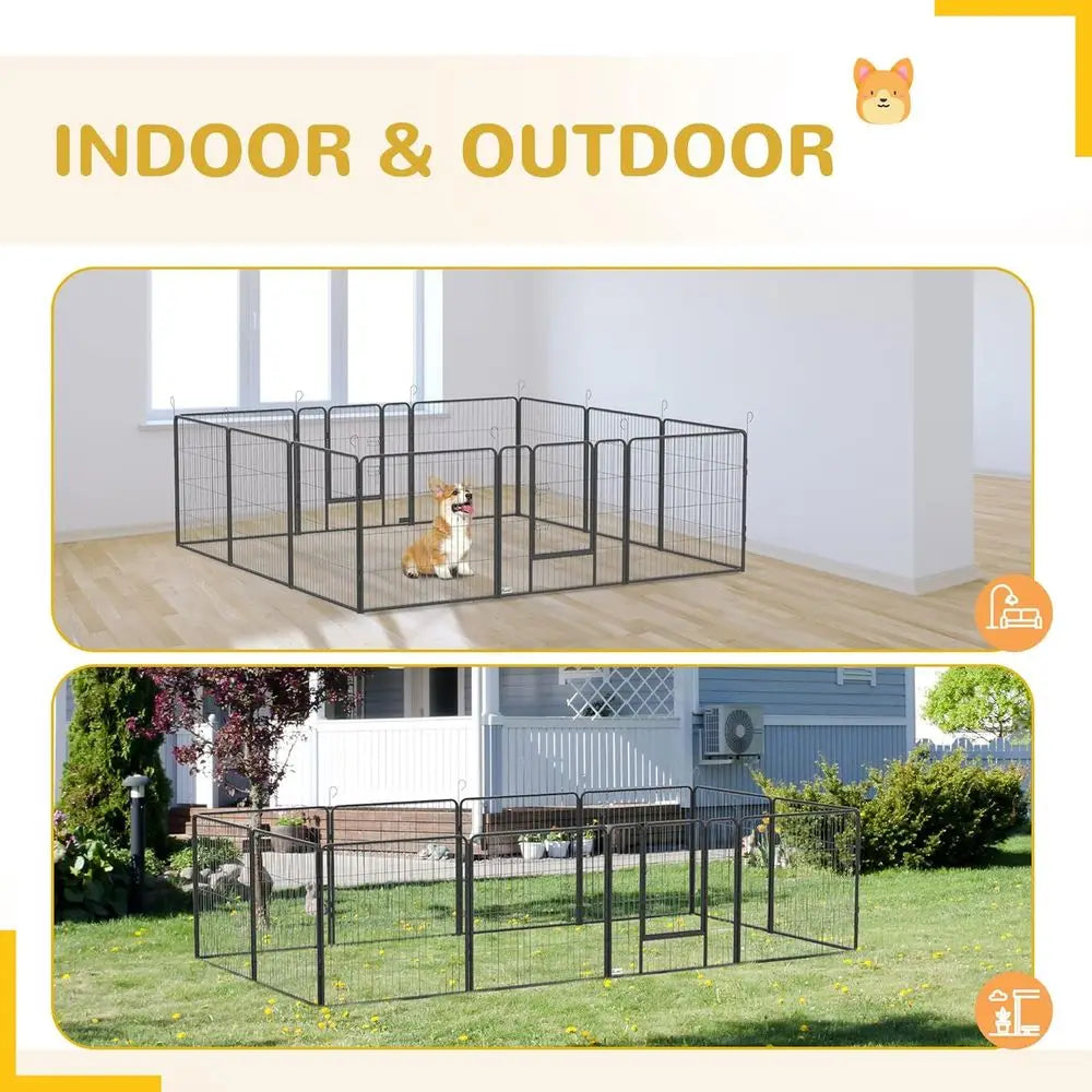 Portable 31.5 Tall 24-Panel Pet Playpen with Lockable Door for Indoor/Outdoor Use, Suitable for Small to Medium Dogs and Camping