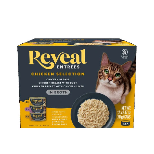 Reveal Natural Wet Cat Food Chicken Selection in Broth, Grain-Free Premium Cat Food, 12 Pack 2.47 oz Cans