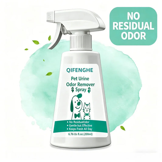QIFENGHE Pet Odor Eliminator Spray 200ml – Cat & Dog Urine Odor Remover for Carpet, Furniture, Floors & Litter Box, Fragrance Free Formula