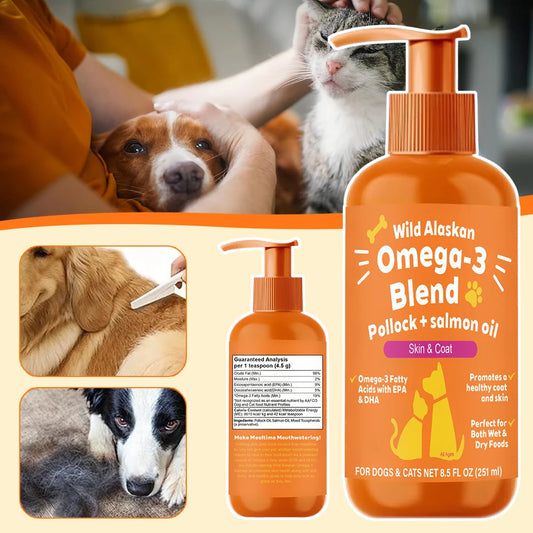 Omega 3 Fish Oil for Dogs & Cats – Wild Alaskan Salmon & Pollock Oil Supplement for Skin, Coat, Heart & Joint Health, 8.5 Fl Oz