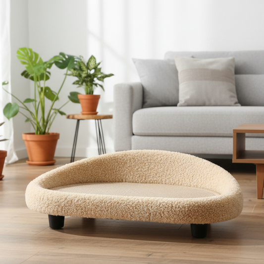 VelvetPaws Den – Stylish retreat with scratching surface & cozy cushion