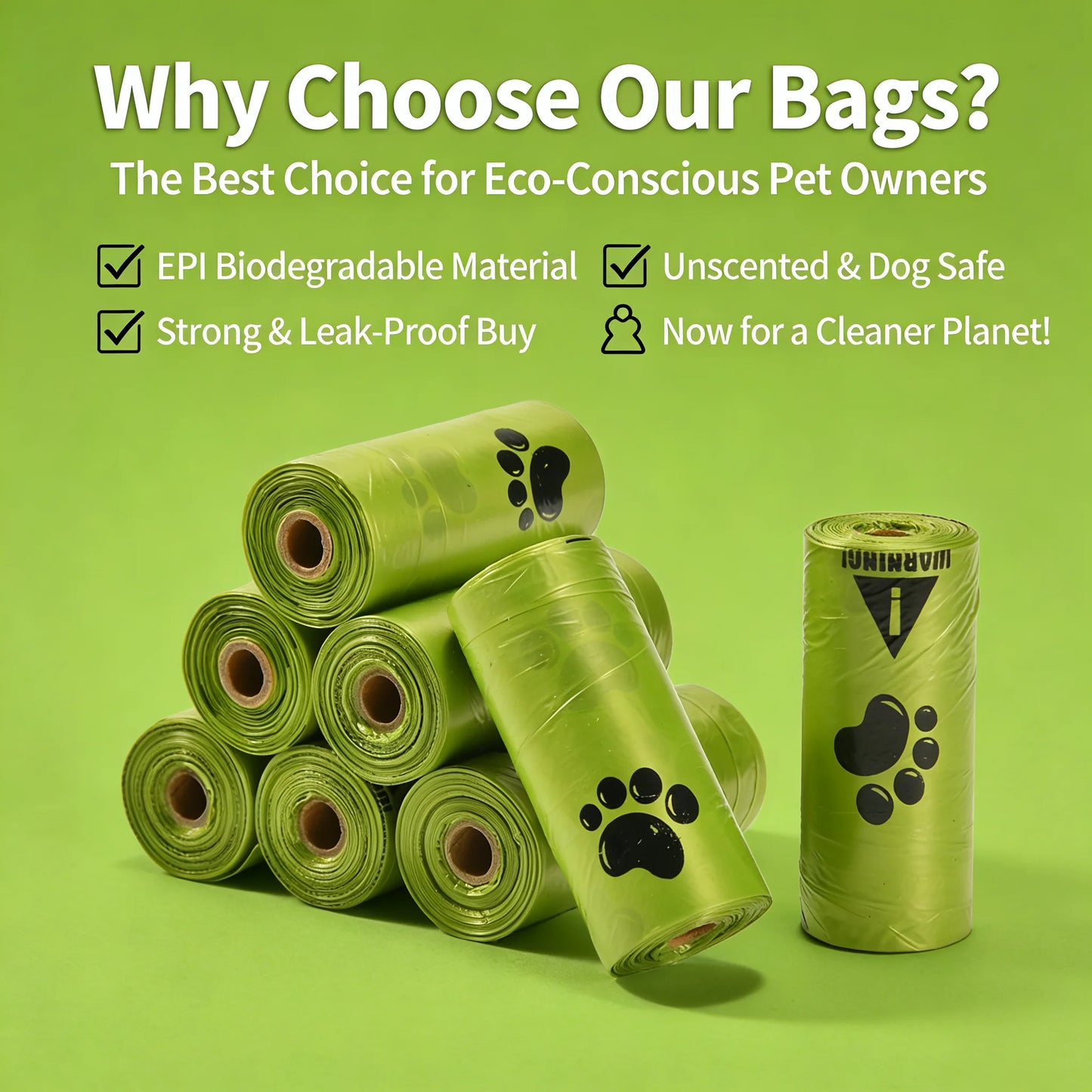 Eco-Friendly Dog Poop Bags – Leak-Proof Extra Thick Waste Bags for Dogs, Unscented, Durable EPI Material, Dog Walking & Outdoor Use