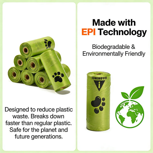 Eco-Friendly Dog Poop Bags – Leak-Proof Extra Thick Waste Bags for Dogs, Unscented, Durable EPI Material, Dog Walking & Outdoor Use