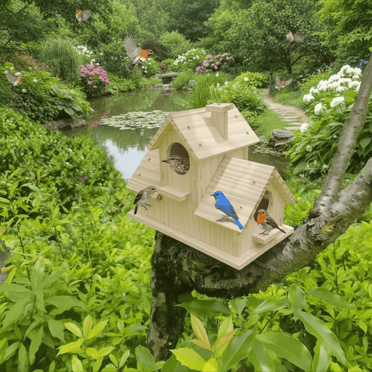 BIRDWALDEN – Rustic birdhouse made of solid wood with multi-chamber nesting box for garden birds