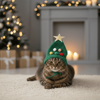 PAWSHINE – Plush Christmas Hat with Elegant Gold Trim for Pets