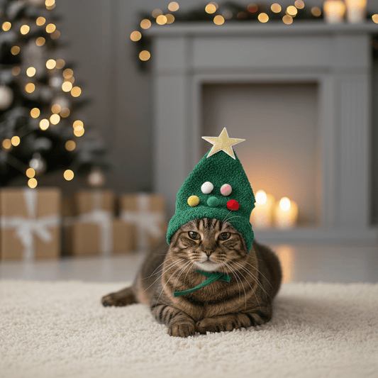 PAWSHINE – Plush Christmas Hat with Elegant Gold Trim for Pets