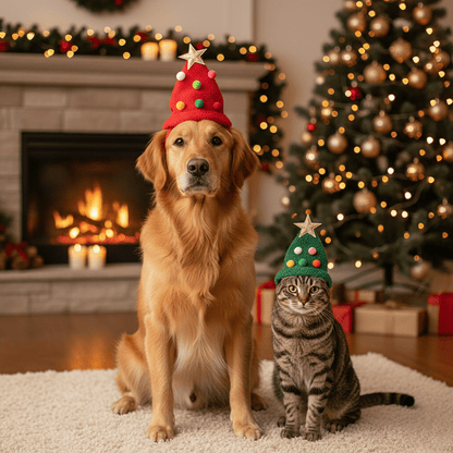 PAWSHINE – Plush Christmas Hat with Elegant Gold Trim for Pets