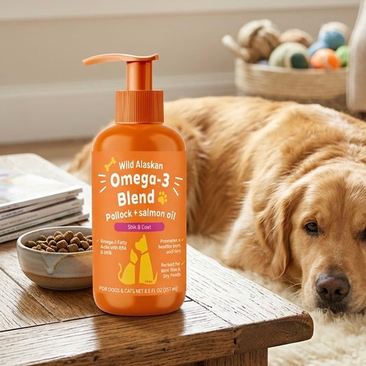 Omega 3 Fish Oil for Dogs & Cats – Wild Alaskan Salmon & Pollock Oil Supplement for Skin, Coat, Heart & Joint Health, 8.5 Fl Oz