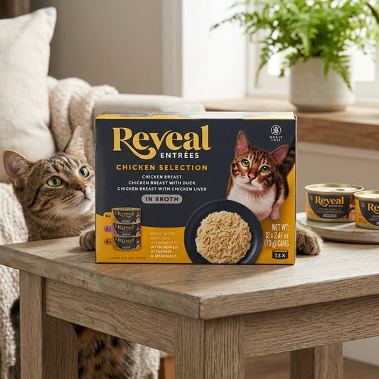 Reveal Natural Wet Cat Food Chicken Selection in Broth, Grain-Free Premium Cat Food, 12 Pack 2.47 oz Cans