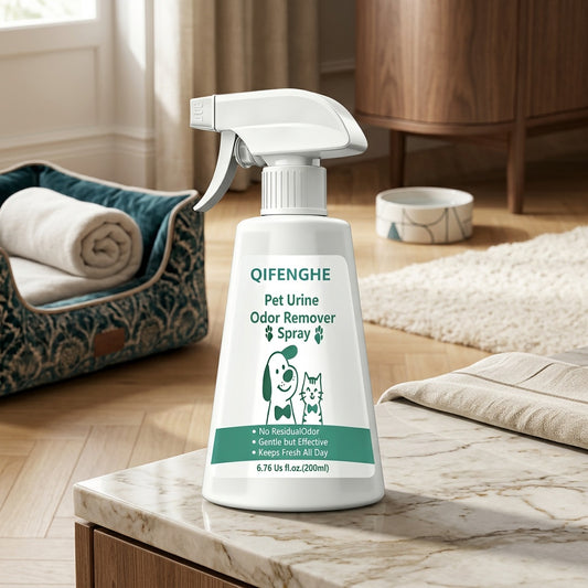QIFENGHE Pet Odor Eliminator Spray 200ml – Cat & Dog Urine Odor Remover for Carpet, Furniture, Floors & Litter Box, Fragrance Free Formula