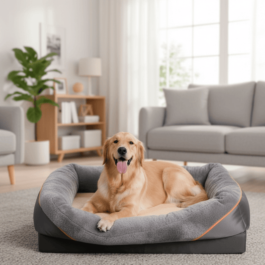 LEVAPET – Waterproof orthopedic dog bed with elevated pillow & memory foam support