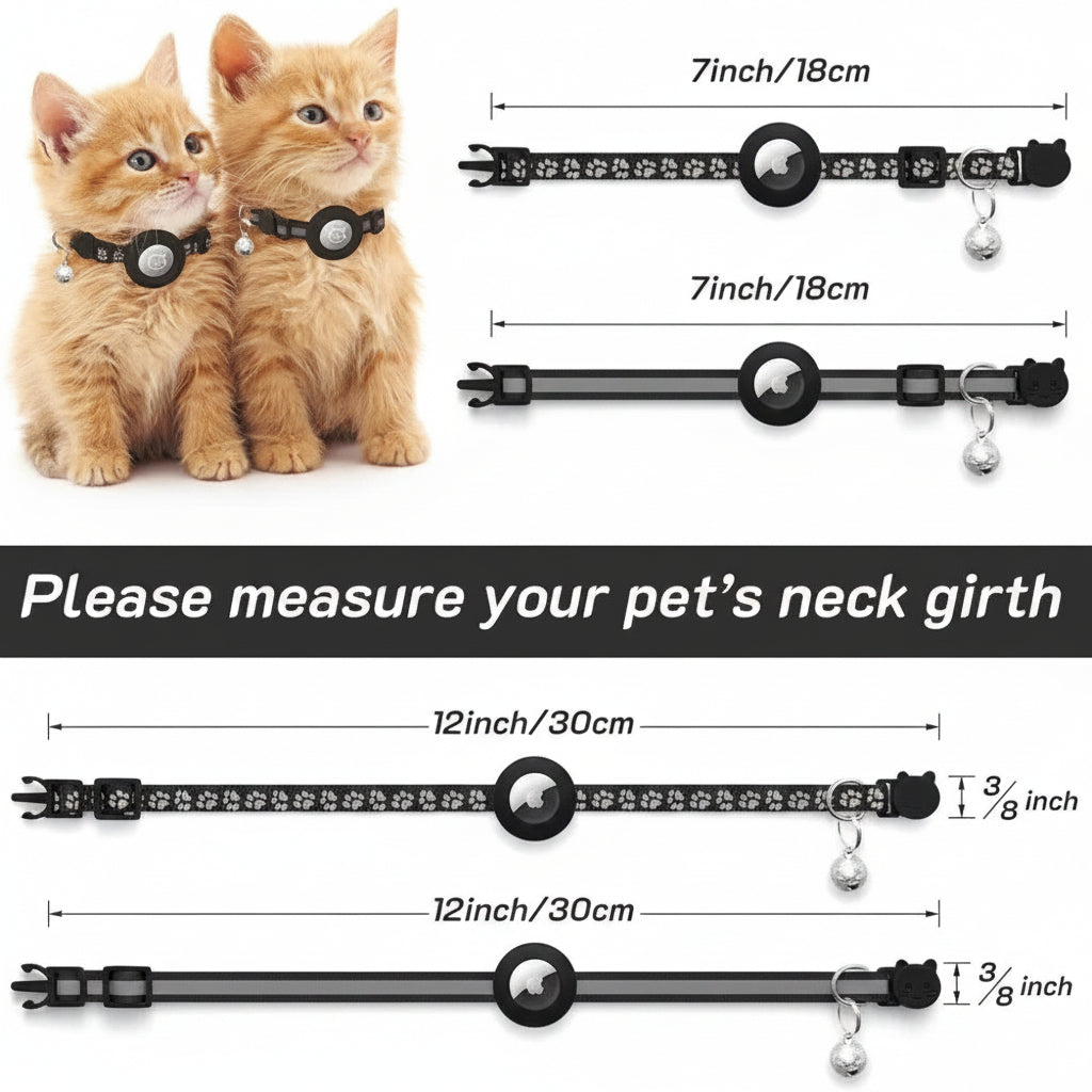 TRACKKITTY – Reflective Cat Collar with AirTag Holder and Safety Bell