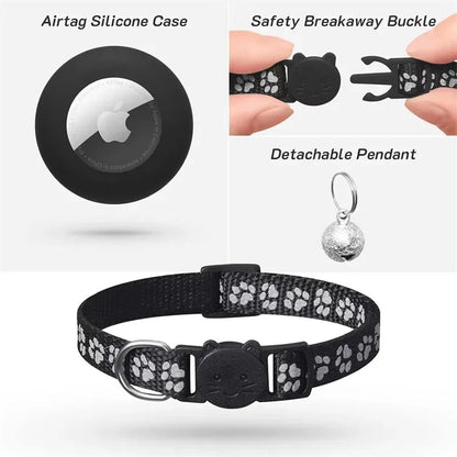 TRACKKITTY – Reflective Cat Collar with AirTag Holder and Safety Bell