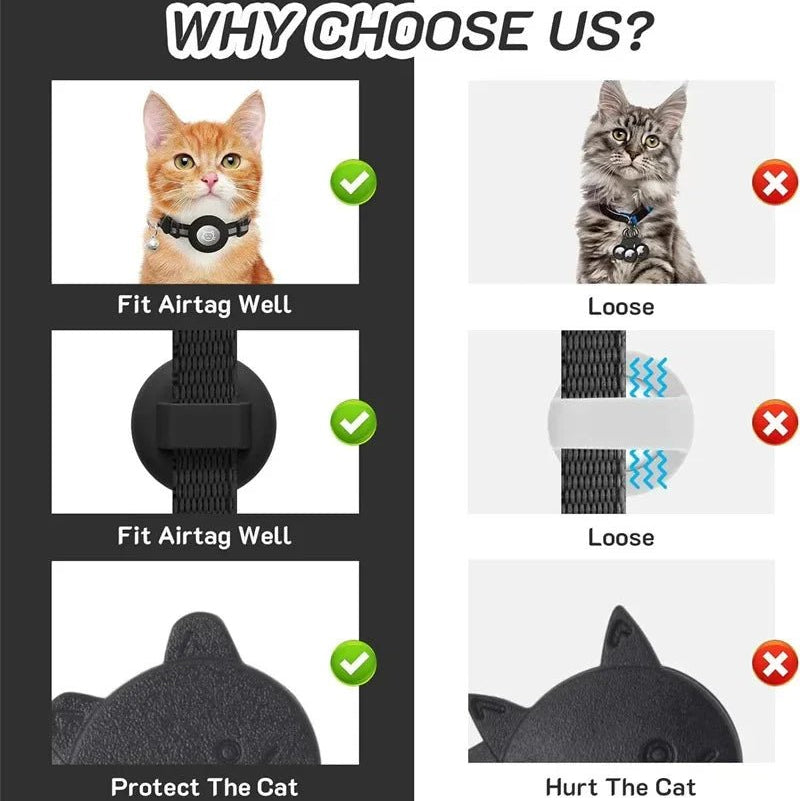 TRACKKITTY – Reflective Cat Collar with AirTag Holder and Safety Bell