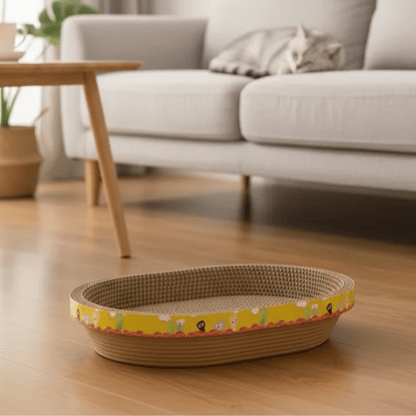 CLAWCRADLE – Multifunctional oval scratching board & lounging corrugated cardboard bed