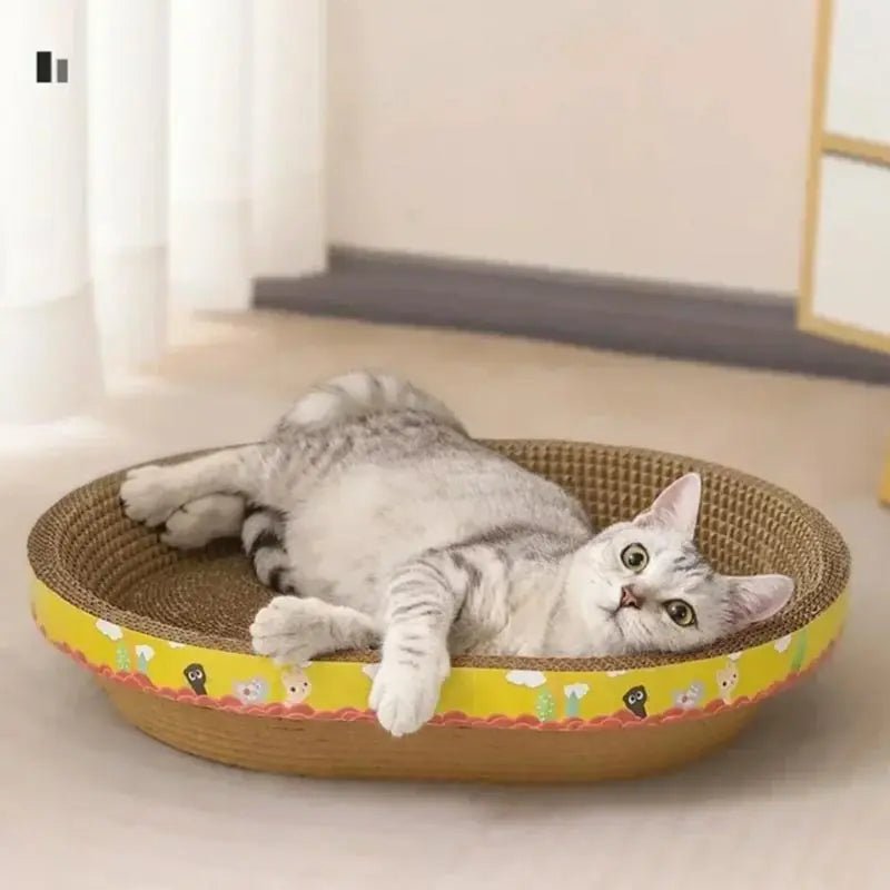 CLAWCRADLE – Multifunctional oval scratching board & lounging corrugated cardboard bed