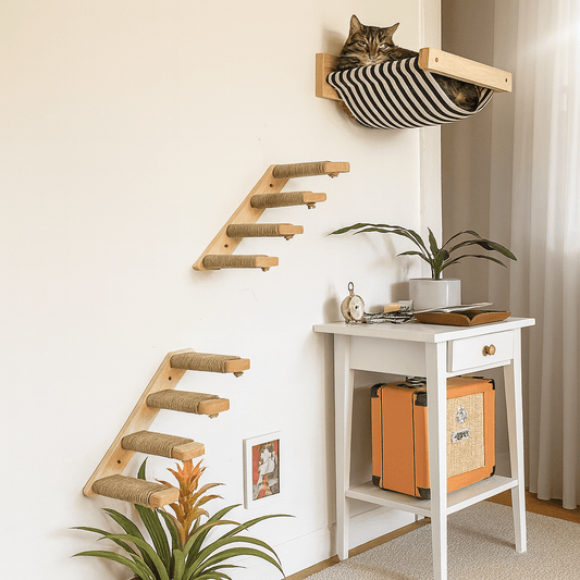 PINEPAWLOFT – Cat wall shelves made of natural wood with cozy fabric padding