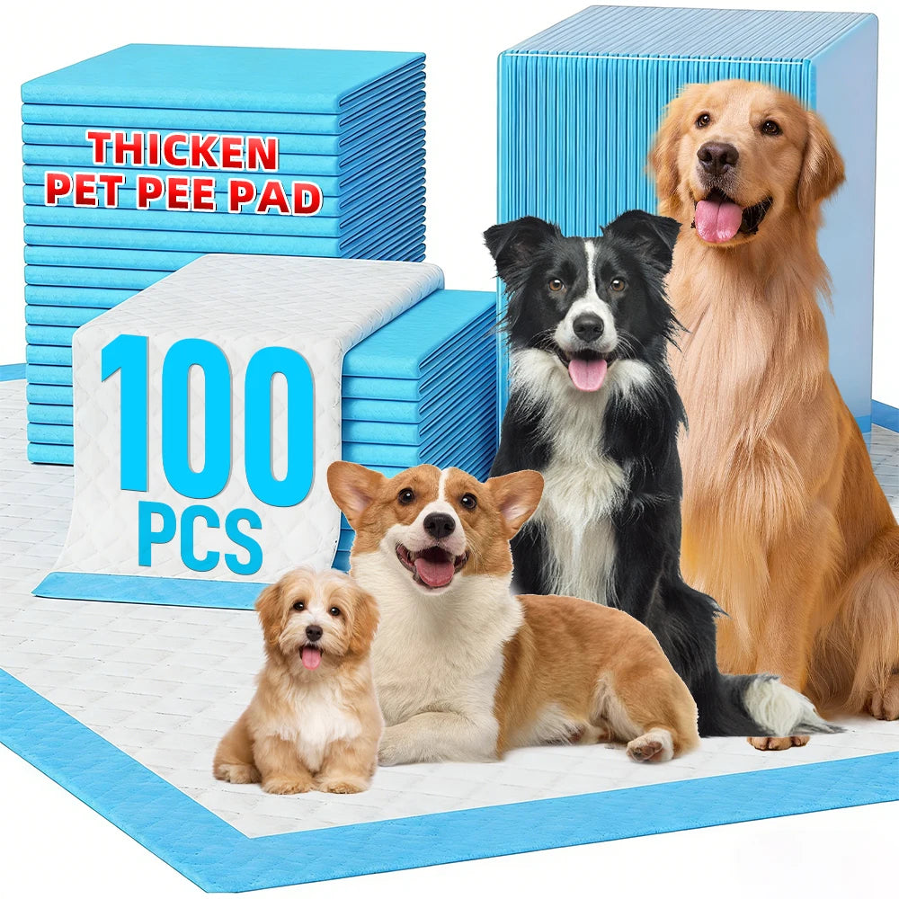 100PCS Super Absorbent Pet Training Pads | Leak-Proof Quick-Drying Disposable Pee Pads for Dogs & Cats, Puppy Housebreaking, Senior Incontinence & Travel Use
