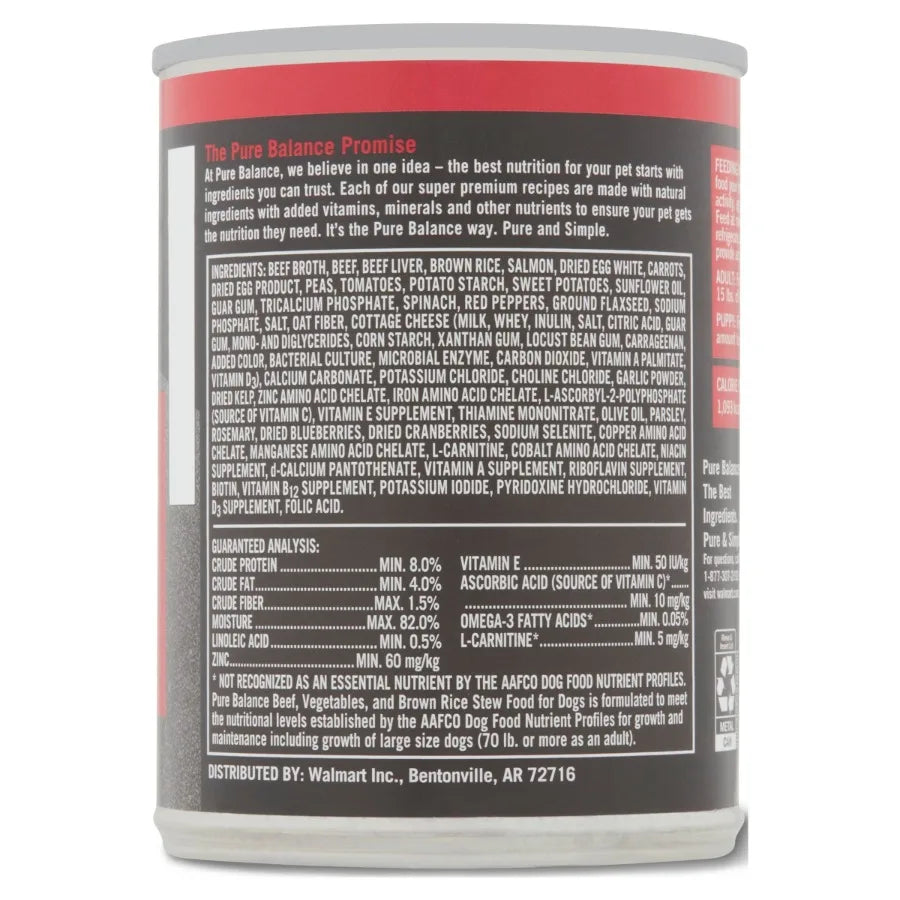 Pure Balance Grain-Free Wet Dog Food Beef Stew Adult Dogs 12 Pack 12.5 oz Cans Natural Recipe