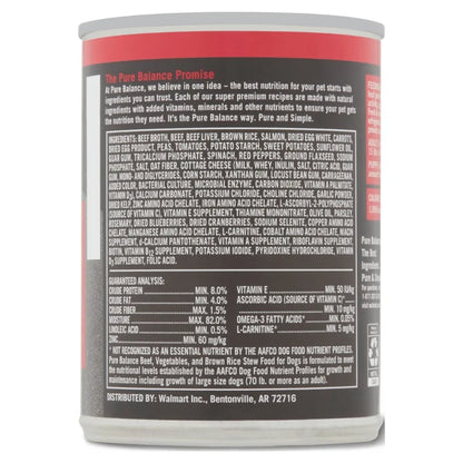 Pure Balance Grain-Free Wet Dog Food Beef Stew Adult Dogs 12 Pack 12.5 oz Cans Natural Recipe
