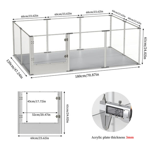 180cm Exlarge Indoor Pet Whelping Pen Clear Acrylic Dog Playpen Fence 10 Pennels Guinea Rabbit Kennel Cage with Waterproof Pad