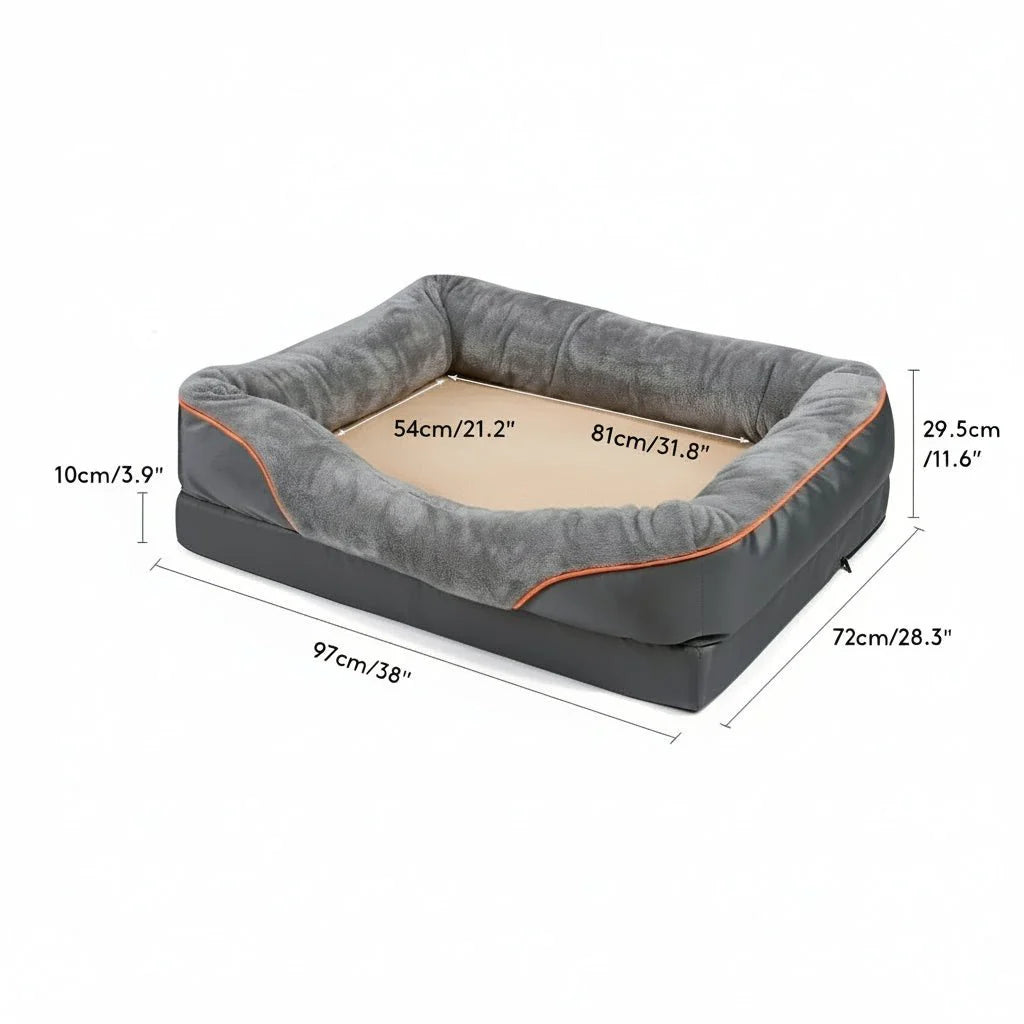 LEVAPET – Waterproof orthopedic dog bed with elevated pillow & memory foam support