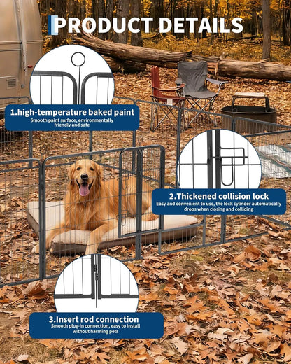 16 Panels Heavy Duty Metal Dog Playpen with Gate,Portable Outdoor/Indoor Yard Camping Pet Exercise Fence for Large & Small Dogs,