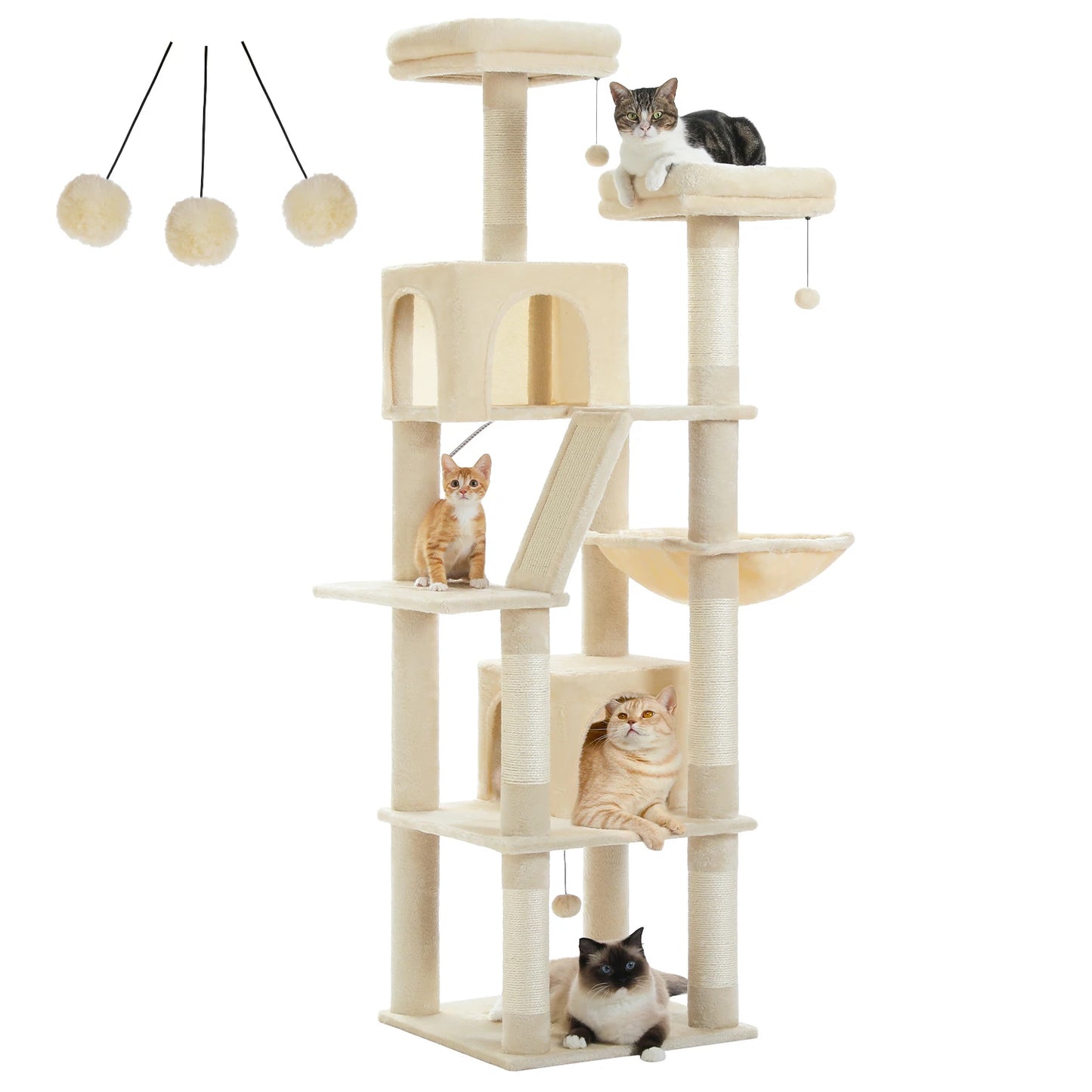 Large Cat Tree Tower for Indoor Cats, Multi-Level Cat Condo with Scratching Posts, Plush Perches, Caves & Scratching Boards