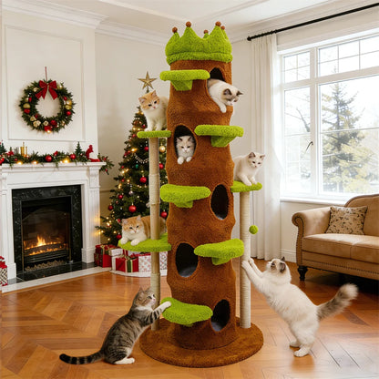 Modern 187cm Tall Green Indoor Cat Tower Center Multi-level Cat Climbing Actitivy Tower with Scratching Posts