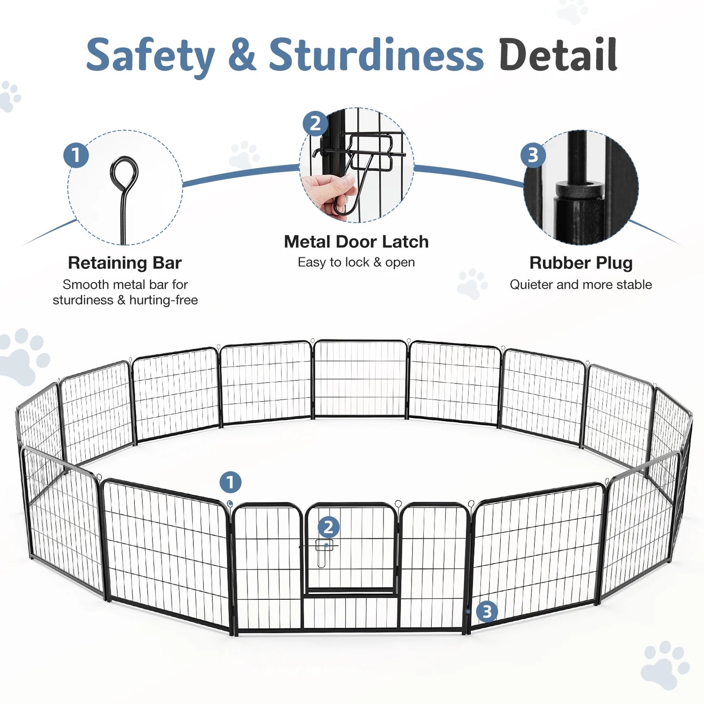 16 Panel Dog Playpen with Gate, Foldable Metal Pet Fence for Large Dogs & Puppies, Indoor & Outdoor Exercise Pen for Yard & Camping