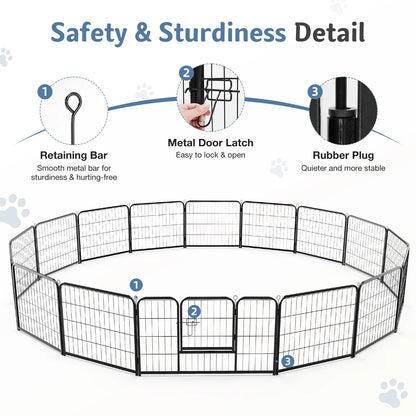 16 Panel Dog Playpen with Gate, Foldable Metal Pet Fence for Large Dogs & Puppies, Indoor & Outdoor Exercise Pen for Yard & Camping