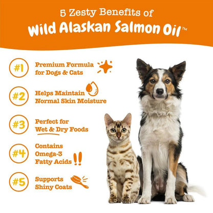 Omega 3 Fish Oil for Dogs & Cats – Wild Alaskan Salmon & Pollock Oil Supplement for Skin, Coat, Heart & Joint Health, 8.5 Fl Oz