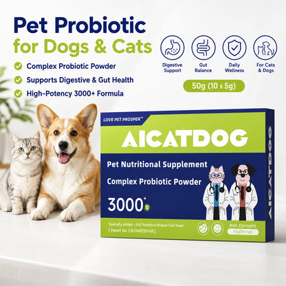 Dog & Cat Probiotic Powder 50g | 3000+ Gut Health & Digestive Support with Yeast & Vitamins
