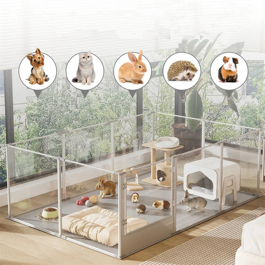 180cm Exlarge Indoor Pet Whelping Pen Clear Acrylic Dog Playpen Fence 10 Pennels Guinea Rabbit Kennel Cage with Waterproof Pad