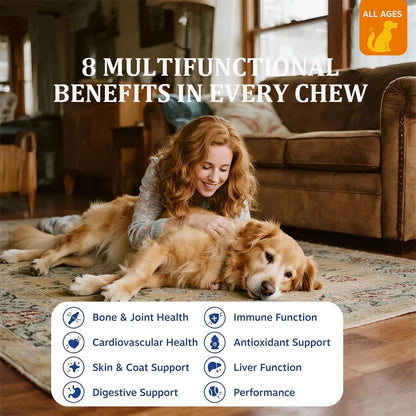 Dog Multivitamin Chewable – Hip & Joint Support, Skin & Coat Health Supplement with Omega 3 Fish Oil for Puppies, Adults & Senior Dogs