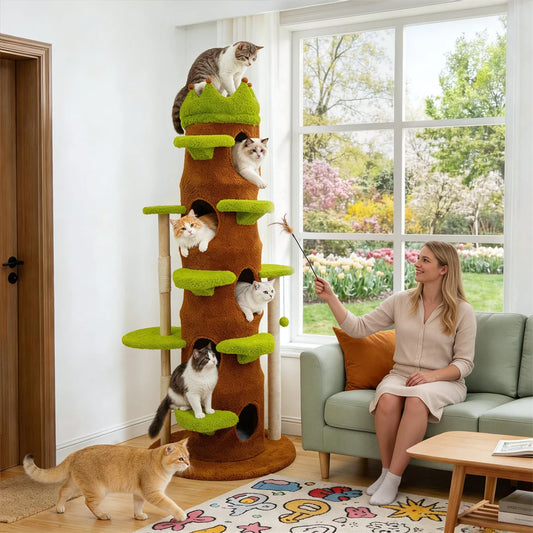 Modern 187cm Tall Green Indoor Cat Tower Center Multi-level Cat Climbing Actitivy Tower with Scratching Posts