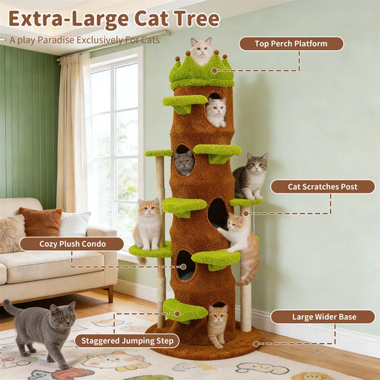 Modern 187cm Tall Green Indoor Cat Tower Center Multi-level Cat Climbing Actitivy Tower with Scratching Posts