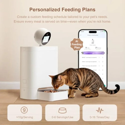 Automatic Cat Feeder with Camera 360°, 2K HD Pet Feeder with Night Vision and 2-Way Audio, Smart APP Control, AI Smart Cat Feed