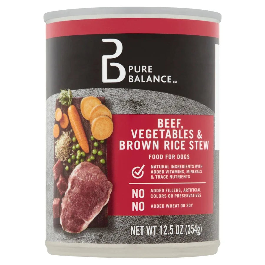 Pure Balance Grain-Free Wet Dog Food Beef Stew Adult Dogs 12 Pack 12.5 oz Cans Natural Recipe