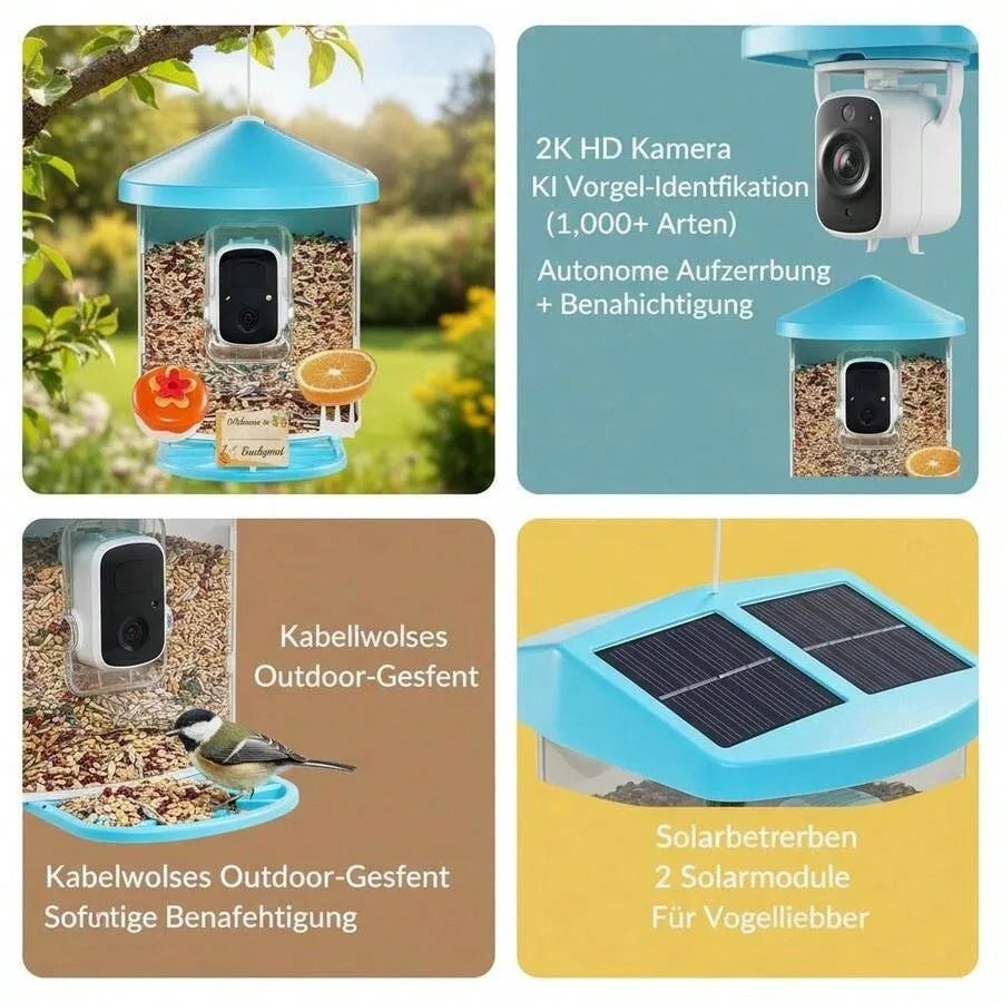 Smart Bird Feeder with Camera 2K HD | AI Bird Species Recognition | Solar Powered