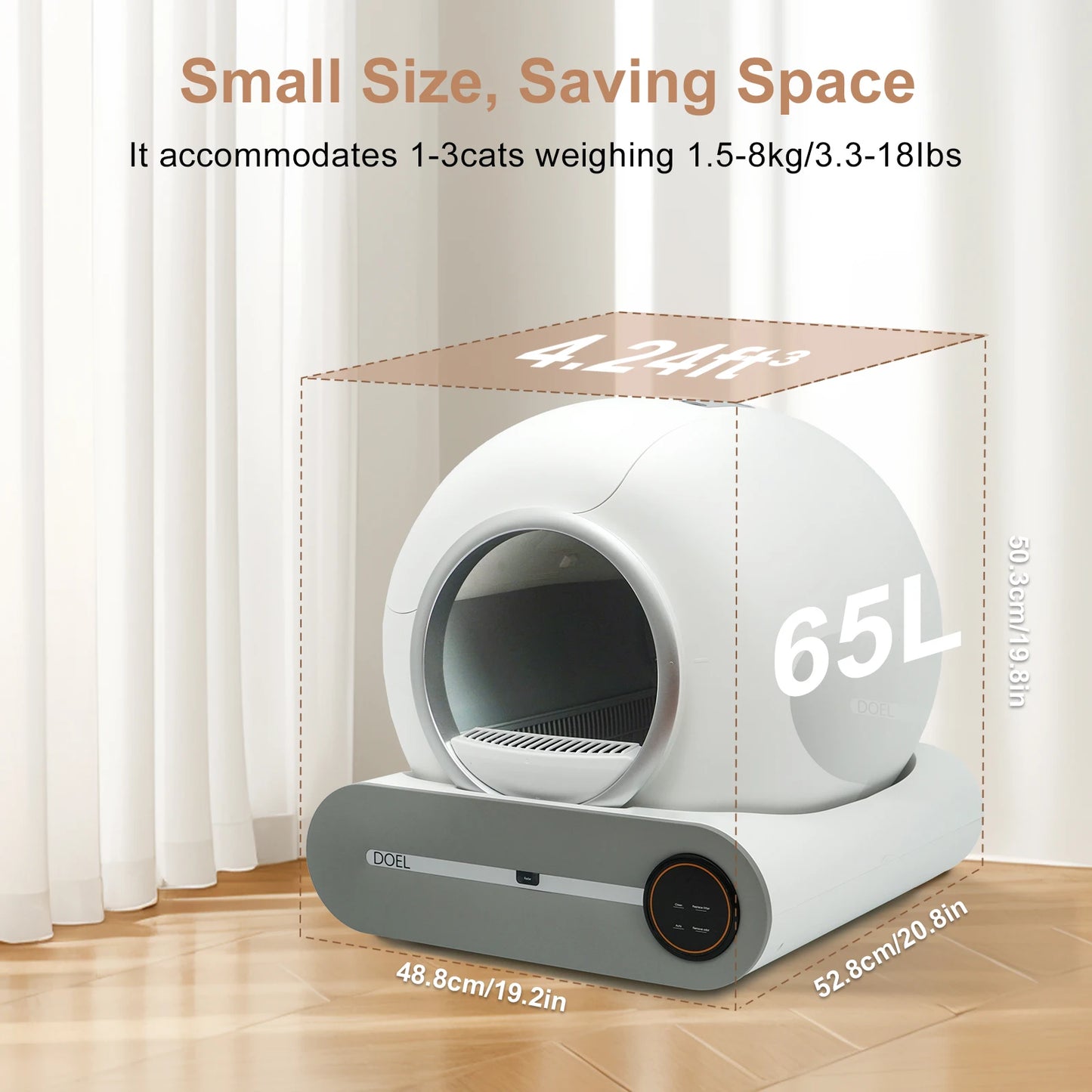 Self Cleaning Cat Litter Box, 65L Automatic Cat Litter Box with App Control, 2.4G WiFi, Litter Mat & Trash Bags, Smart Cat Toilet