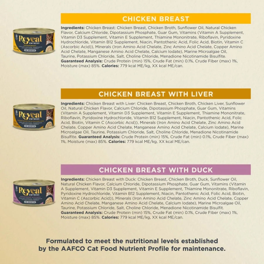Reveal Natural Wet Cat Food Chicken Selection in Broth, Grain-Free Premium Cat Food, 12 Pack 2.47 oz Cans