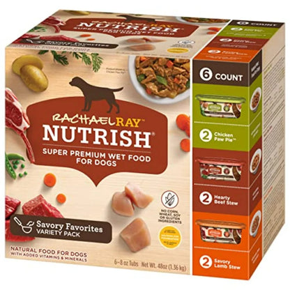 Rachael Ray Premium Natural Wet Dog Food, Savory Favorites Variety Pack, 6 x 8 oz | Wet Dog Food Made with Real Ingredients, Tasty and Nutritious.