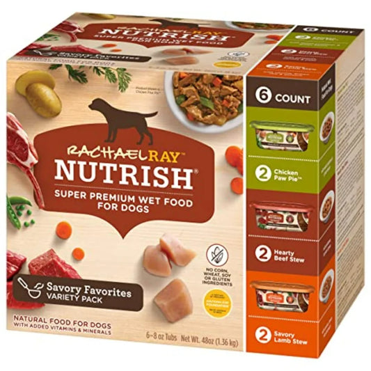Rachael Ray Premium Natural Wet Dog Food, Savory Favorites Variety Pack, 6 x 8 oz | Wet Dog Food Made with Real Ingredients, Tasty and Nutritious.