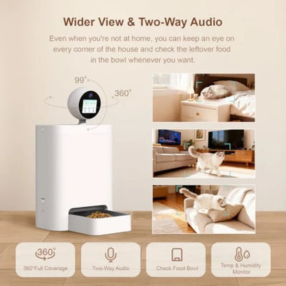 Automatic Cat Feeder with Camera 360°, 2K HD Pet Feeder with Night Vision and 2-Way Audio, Smart APP Control, AI Smart Cat Feed