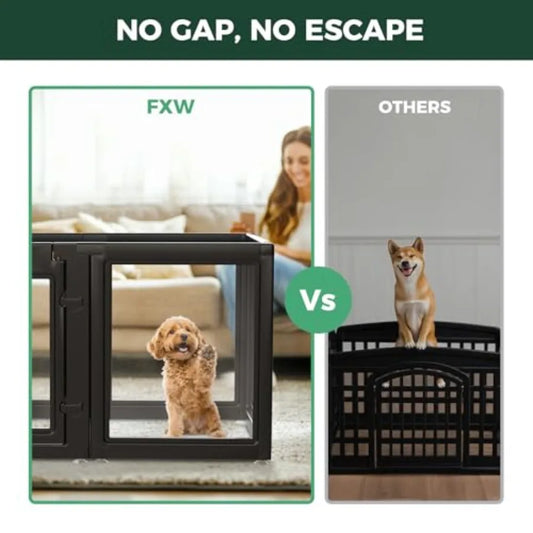 AuraSpace Acrylic Indoor Dog Playpen for Puppies and Small Dogs 24 Inch 12 Panels Black