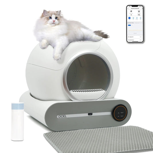 Self Cleaning Cat Litter Box, 65L Automatic Cat Litter Box with App Control, 2.4G WiFi, Litter Mat & Trash Bags, Smart Cat Toilet