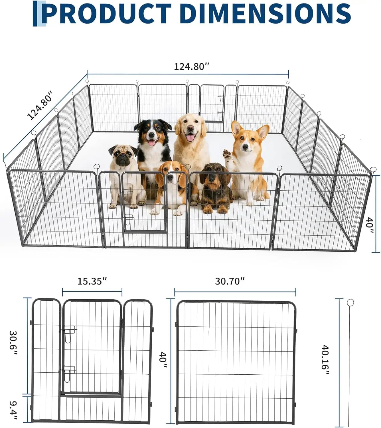 16 Panels Heavy Duty Metal Dog Playpen with Gate,Portable Outdoor/Indoor Yard Camping Pet Exercise Fence for Large & Small Dogs,